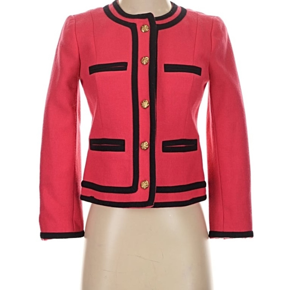 J.Crew Lady Blazer in Pink Berry, featuring navy blue trim size 0